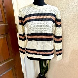 NWT Pink Rose Striped Sweater with Cream, Black and Pink